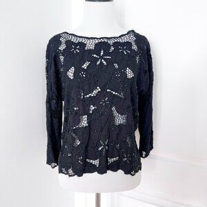 Faith Black Lace Crochet Top with Beading